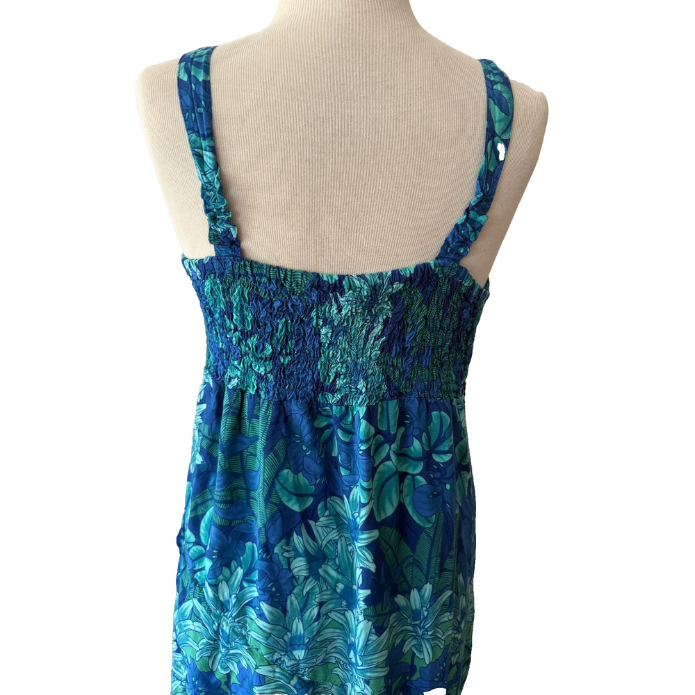 Rainbow Jo Dress Women’s Large Blue Green Tropical Floral Hawaiian Asymmetrical - Picture 4 of 6